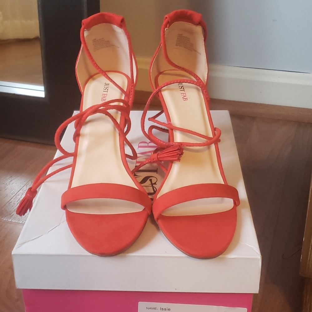 Faux suede red/orange heels